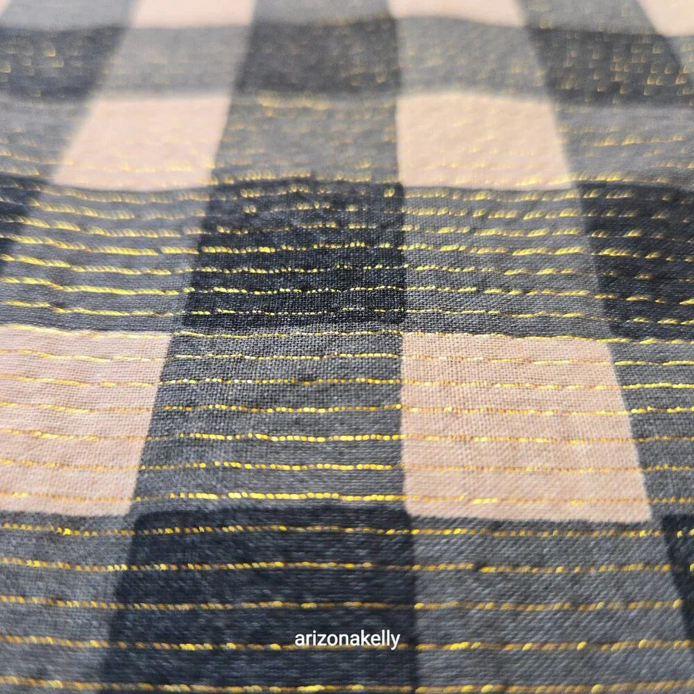 Nicholas K HUGE Distressed Cotton Scarf Black & Tan With Gold Thread
